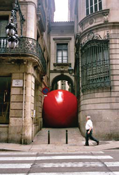 Courtesy KURT PERSCHKE - The Redball Project is showcased in the heart of Barcelona, Spains Gothic Quarter.