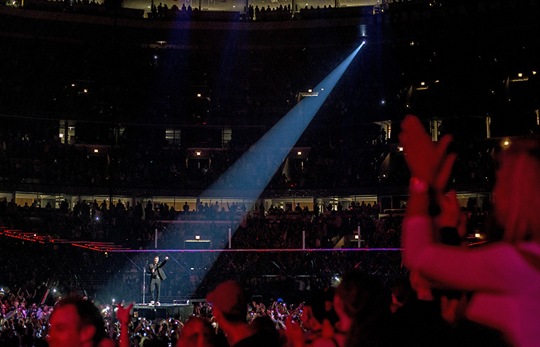 Timberlake takes a shot for his fans, toasting: For Chicago; For the best hot dogs in the world.