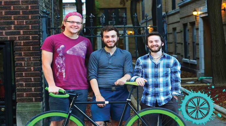 Evan Bartlett (right) senior cinema art + science major and president of Young at Heart Adventures will bike from Chicago to Los Angeles with Tim Jacks (middle) senior cinema art + science major and Zack Cieslak (left) cinema art + science alumnus.