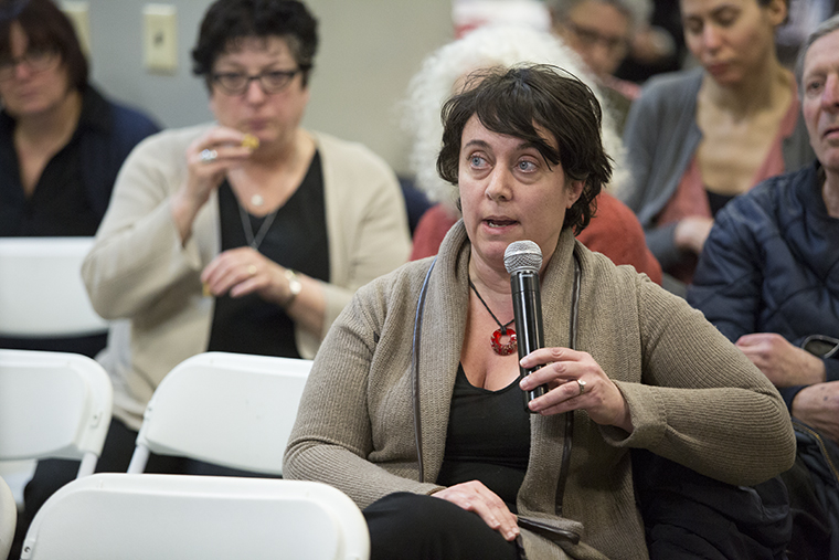 Diana Vallera, P-Fac president and adjunct faculty member in the Photography Department, speaks out at the college’s March 20 Academic Freedom forum in the Conaway Center, 1104 S. Wabash Ave. P-Fac, Columbia’s part-time faculty union, is currently assessing the legality of allowing staff members into the union.