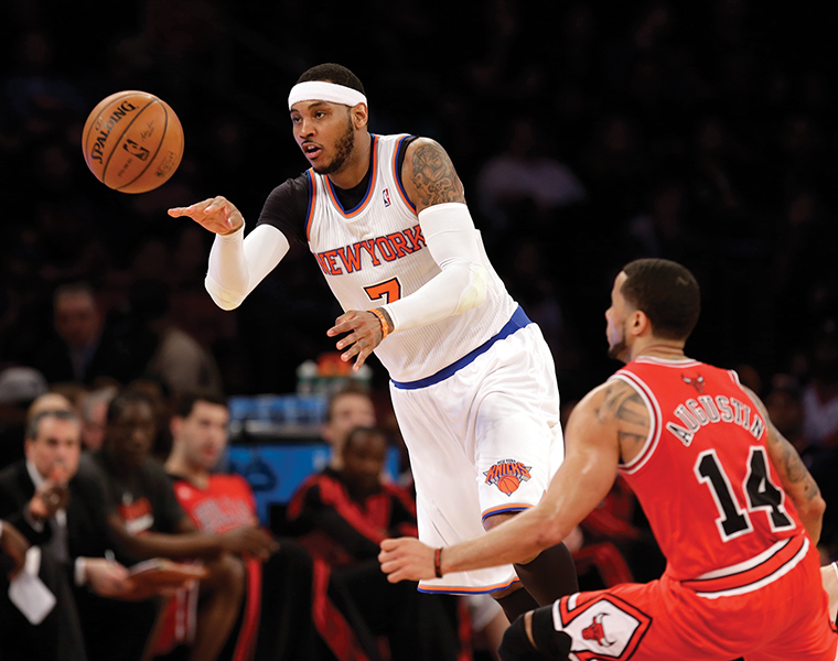 The New York Knicks’ small forward Carmelo Anthony played 77 games this season and averaged 27 points and 8 rebounds per game during the final year of his contract.