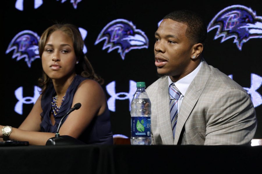 Baltimore Ravens’ Ray Rice and his wife Janay spoke at a press conference in May regarding their altercation.