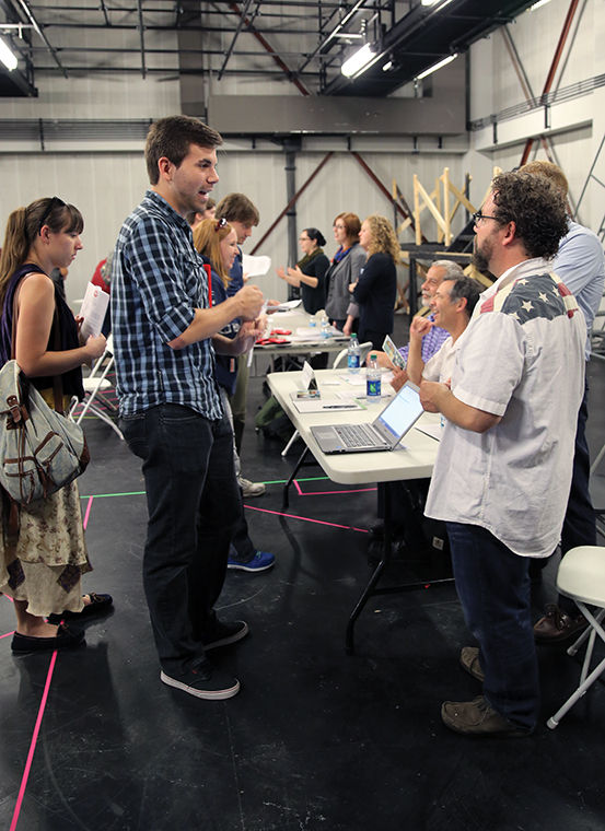 Students speak with industry professionals at the Theatre Department internship fair on Sept. 29 in Studio 404 at the 72 E. 11th St. Building, in hopes of getting an internship opportunity with the participating companies. 