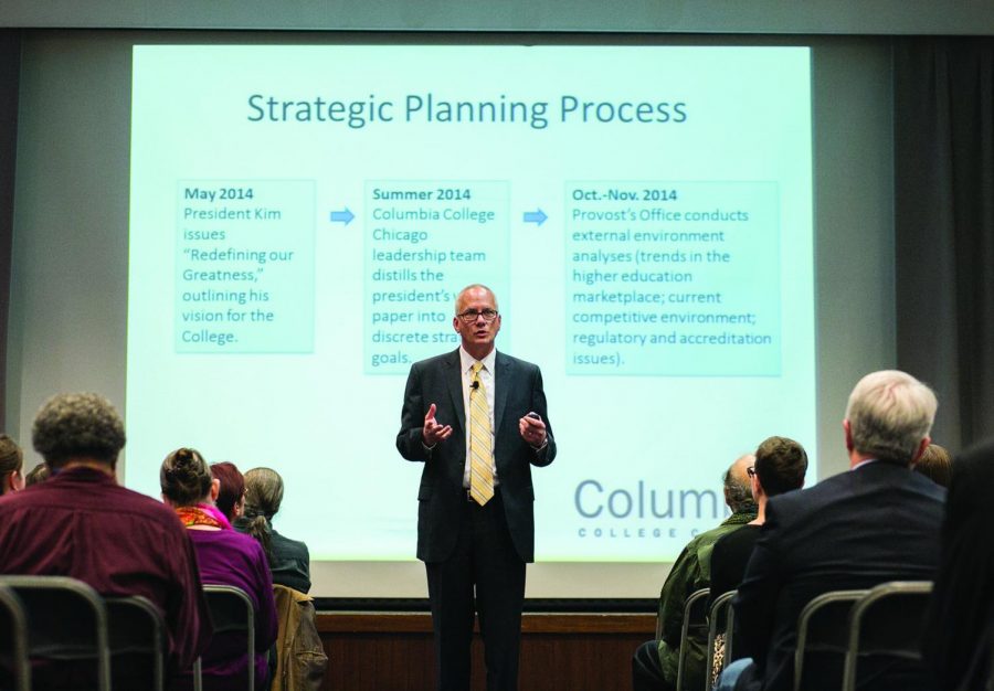 Stan Wearden, senior vice president and provost, addressed the college at Stage 2, 618 S. Michigan Ave., for the first time since he took the position. The assembly focused on the Strategic Planning Process and included an audience Q-and-A session.