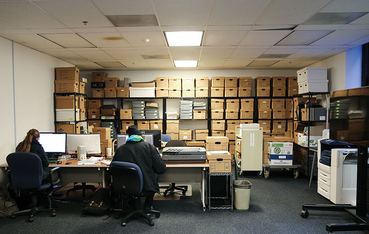The main office of the college archives on the 4th floor of the 600 S. Michigan Ave. building holds documents relating to Columbia’s history. This is one of eight on-campus spaces that houses these archival materials in addition to one off-site storage unit.  