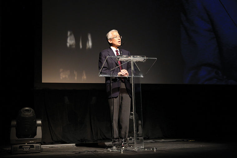 President+Kwang-Wu+Kim+spoke+about+the+college%E2%80%99s+long-standing+partnership+with+the+Chicago+International+Film+Festival+during+the+opening+ceremony+on+Oct.+9.