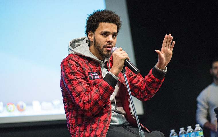 Hip-hop artist J. Cole surprised the college when he showed up to speak about the music industry to four classes in the Business & Entrepreneurship Department on Nov. 19 in the Hokin Lecture Hall of the 623 S. Wabash Ave. Building.