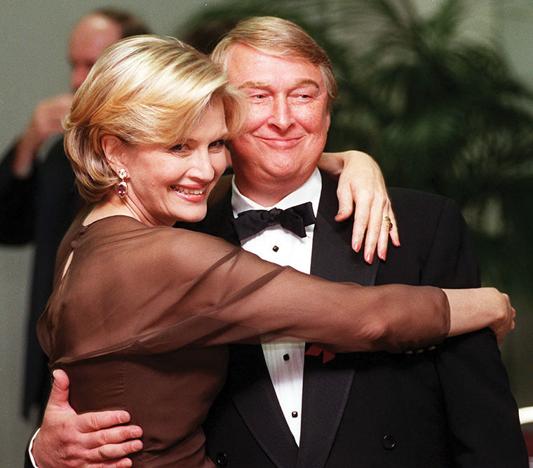 Film director Mike Nichols dances with his wife Diane Sawyer. Nichols directed notable films such as 1966s Whos Afraid of Virginia Woolf? and 1969s The Graduate.
