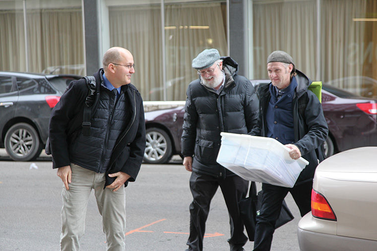 Mark Grba, an investigator from Chicago’s Office of Inspector General (left), Jim Nagle, an adjunct professor in the English Department (middle) and Mark Klein, a P-Fac elections committee chairperson and an adjunct faculty member in the Art + Design Department, (right) returned to the 600 S. Michigan Ave. Building with the ballots from the Jan. 21 election.