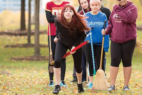 Chloe Streif, co-captain of the Quidditch team, practices drills to get the team prepped for future tournaments.