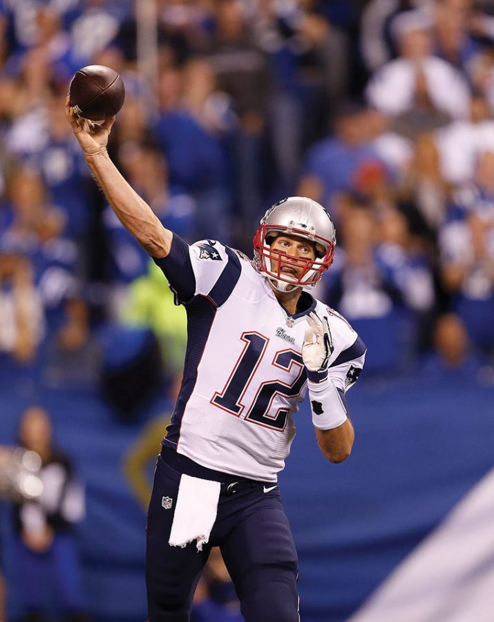 New England Patriots quarterback Tom Brady (12) throws a pass in the first half against the Indianapolis Colts Sunday, Nov. 16, 2014 at Lucas Oil Stadium in Indianapolis. (Sam Riche/MCT)