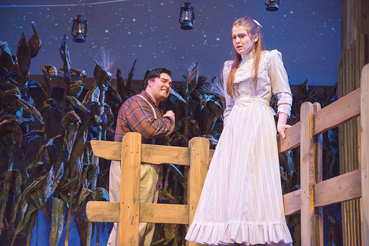 Kyle Ryan, a freshman theatre major who plays Jud Fry, and Paige Daigle, a senior theatre major who plays Laurey Williams, both performed in the college’s production of “Oklahoma!” that runs through March 21 at the Getz Theatre, 72 E. 11th St. 