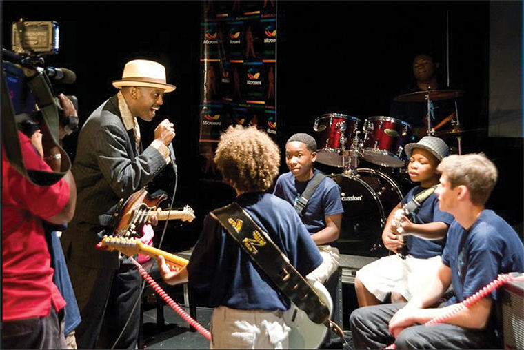 Fernando Jones, who is pictured above performing with a group of students at the camp, said that the Blues Camp is the crown jewel of the Blues Kids of America brand.