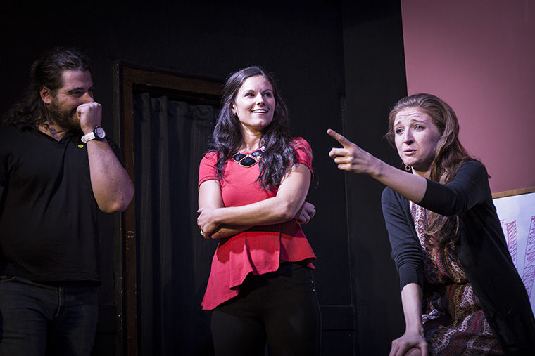 Under the Gun actors held back laughs while sharing personal stories with the audience. Left to right: Nick Bernardi, Erin Diehl and Sam Howard.