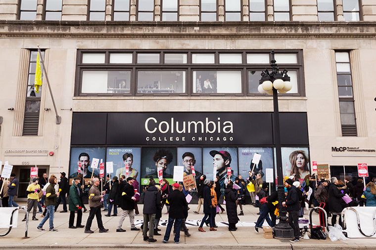 The staff of Columbia College Chicago formed a rally to demand increase in cost of living adjustment