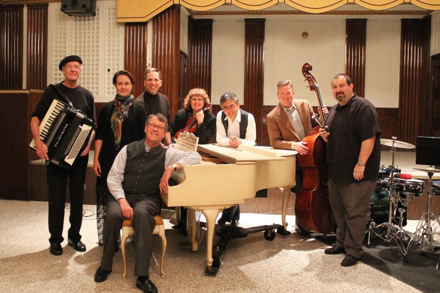 Ilya Levinson (third from right), an associate professor in the Music Department and acting coordinator of the Composition Studies Program, is the music director, pianist and arranger of the New Budapest Orpheum Society, an ensemble-in-residence that received a Grammy nomination for Best Classical Compendium.