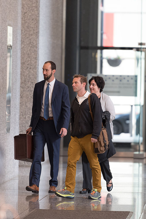 Attorney Michael Persoon (Left) along with Nic Ruly (center) and part-time faculty union president Diana Vallera enter the Dirksen Federal Building 219 S. Dearborn St., Suite 808 on May 18 for a hearing regarding a dispute between P-Fac and full-time staff members who teach part-time.