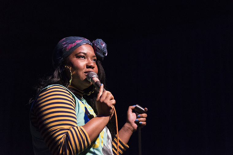 Rebecca O Neal, co-host and notable Chicago comic, performing her sketch at Coles Bar, 2338 N. Milwaukee Ave., Oct 26.