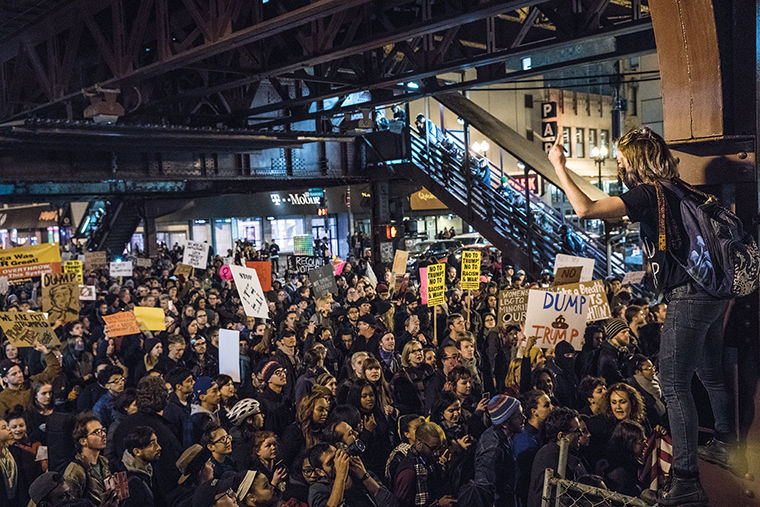 In response to the election of Donald Trump, thousands of protesters took to the street Nov. 9. The protest shut down major streets in the Loop during rush hour and late into the night.