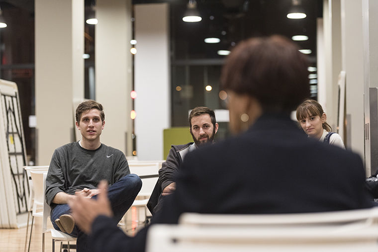 Senior theatre major Aaron Branch and senior cinema art + science major Michael Ray organized the Open Discussion About Election Results forum held Nov. 15 in the lobby of the Conaway Center, 1104 S. Wabash Ave. 