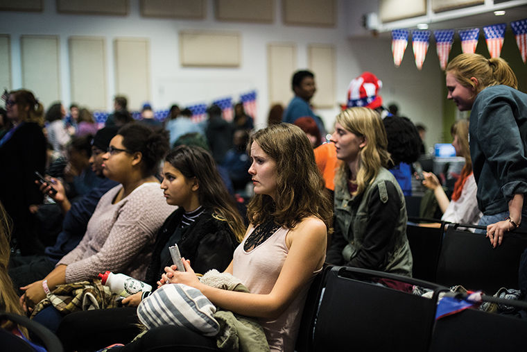 Students watched the election night results Nov. 8 at the Student Government Association’s Presidential Party, the night before President-elect Donald Trump received the required number of electoral votes to become the 45th president of the U.S. 