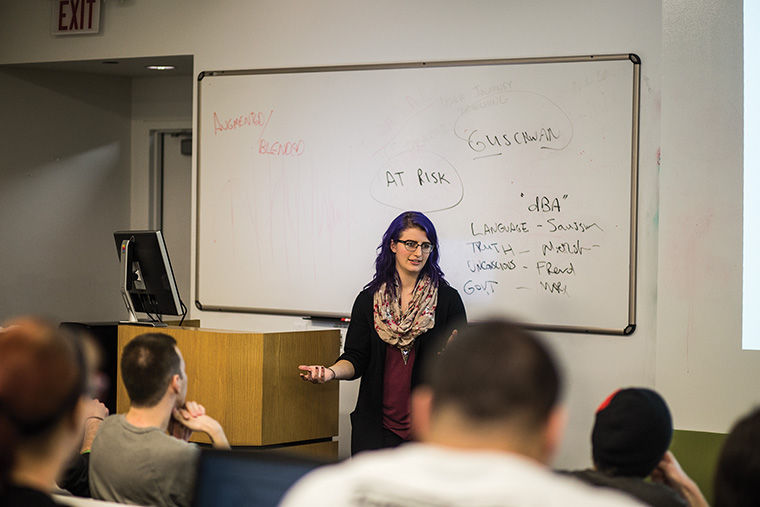 Rebecca Hallstedt, senior interactive arts & media major, held a discussion Nov. 3 in the 916 S. Wabash building, to help students prepare for the annual Game Developers Conference held in February.