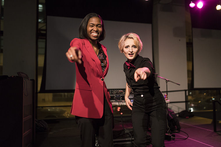 The Blood Ball queen, Jocelyn Hudson, and king, Kevin Dean, stand on stage to receive their titles. Columbia celebrated the annual Blood Ball at 1104 S. Wabash Ave. March 9. The dance was created to honor Mary Ann Blood who helped found Columbia College in 1890.