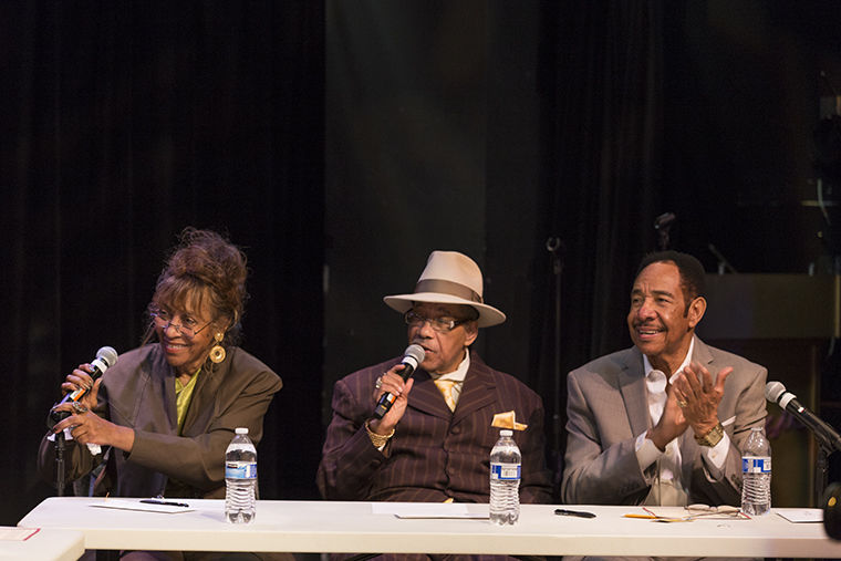 The Jay B Ross Foundation held their first panel on Chicago area music history and early R&B doo-wop, featuring Jacki Ross (Left), Marshall Thompson of the Chi-Lites (Middle), Gene Chandler the Duke of Earl (Right), and music experts Robert Pruter, Bill Dahl, and Gregory Moore.