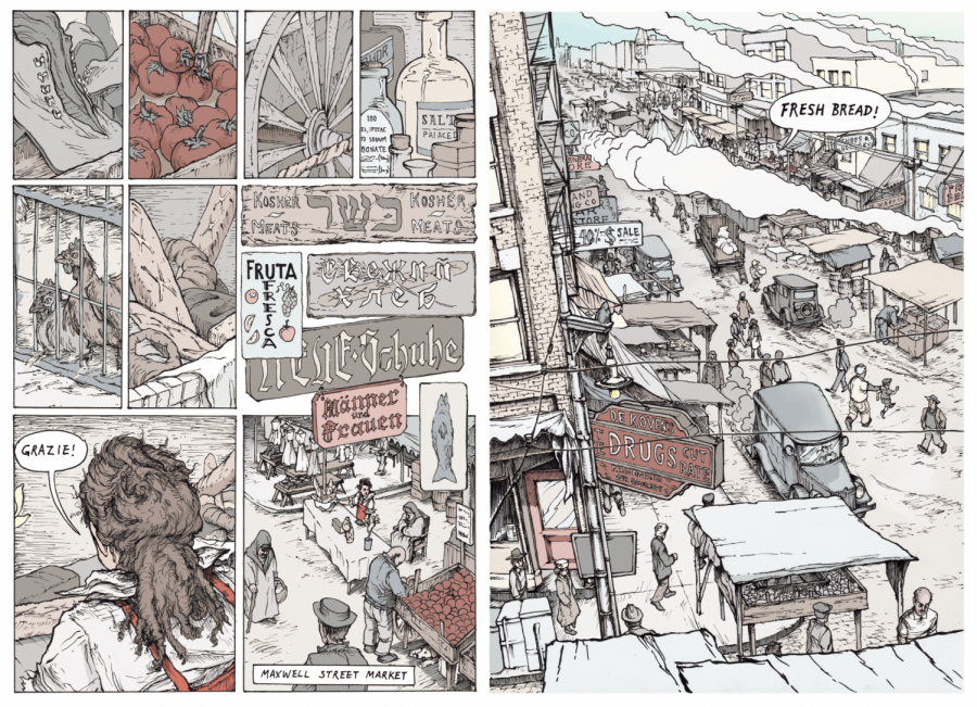 A scene from the graphic novel depicting 1928 Chicago. 