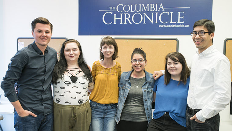 (From left) Ad &amp; Business Manager Charlie Connelly, Editor-in-Chief Zoë Eitel, Art Director Zoë Haworth, Managing Editor Ariana Portalatin, Digital Content Manager Brooke Pawling Stennett and Managing Editor Eric Bradach will serve as the management team for The Chronicle for the 2017–2018 academic year.