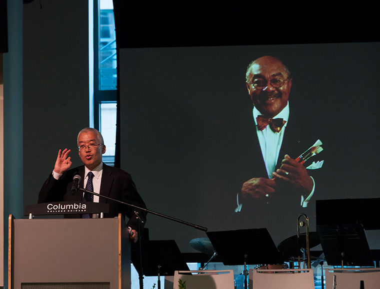 Dr. Kwang-Wu Kim, CEO and president of Columbia, spoke at the memorial for Dr. Warrick Carter, former president of Columbia who passed away in July, on Oct. 16 at at the Conway Center, 1104 S. Wabash