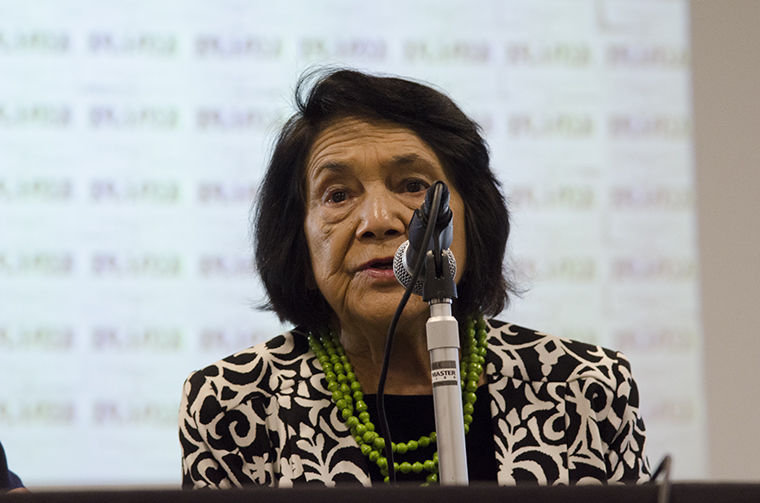 Dolores Huerta, co-founder of the National Farmworkers Association, speaks at the Conaway Center, 1104 S. Wabash Ave., about her experience with civil organizing and activism Oct. 19.