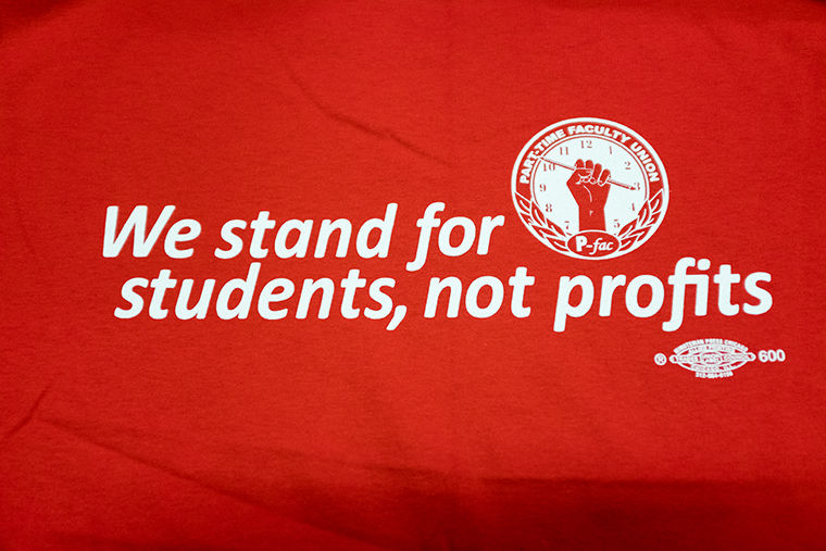 Part-time Faculty Union t-shirts will be distributed during the unions Nov. 29–30 strikes. 