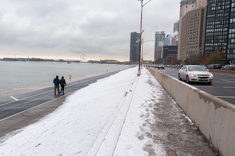 A designated walking/biking section of Lakeshore trail runs parallel to Lake Shore Drive, which has a 40 mph speed limit, and some vehicular access points.