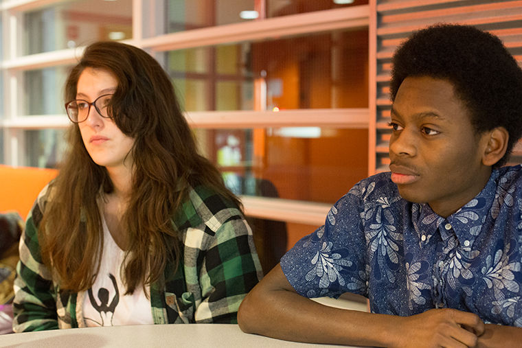 Liliana June-Lotero (left) and Will Pettway are attempting to raise awareness with their J-Term course project on discrimination in the Theatre Department 