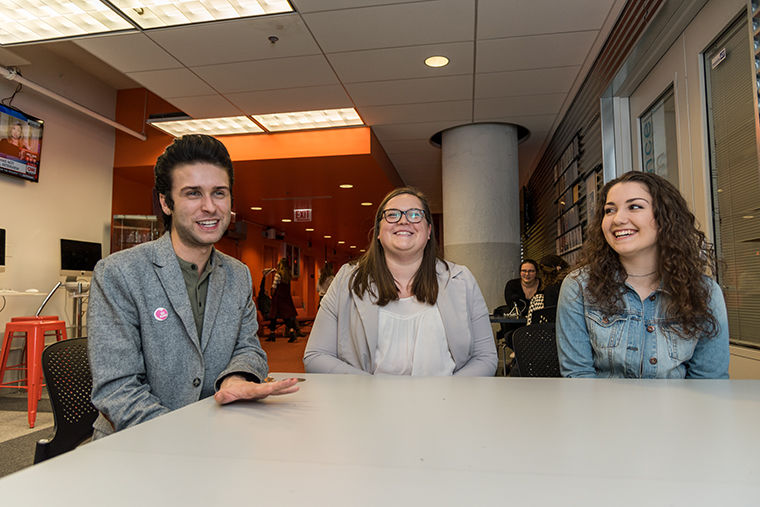 Blake Fortin (left), Kendall McDermott (center) and Ashley Cairns three students from Columbia College who took first place at the National Retail Foundation competition in New York. Each of the members of the winning team recieved $5,000 scolarships. Photo taken on Jan. 30.