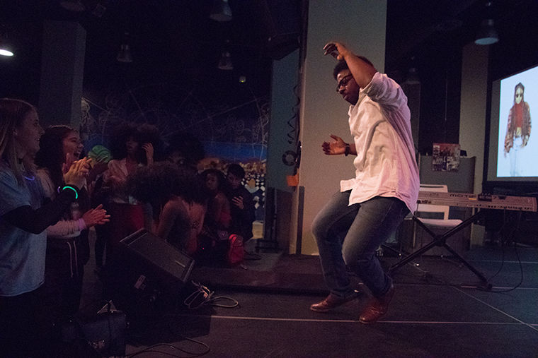 David Jackson, sophomore radio major, danced onstage as onlookers cheered at Columbia's annual Blood Ball, located at 1104 S. Wabash Ave., on March 9.