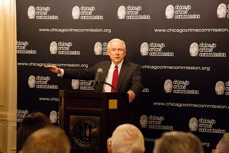 U.S. Attorney General Jeff Sessions condemns the Chicago Police Department and mayors office for the filed consent decree at the Union League Club of Chicago October 19th, 2018.