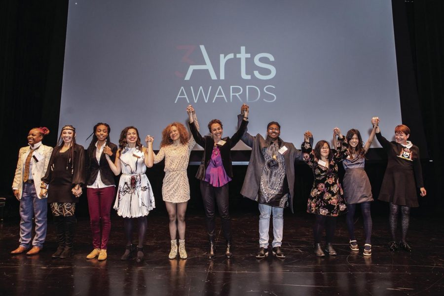 The 3Arts Award is given annually to Chicago women artists, artists of color and artists with disabilities. Adjunct Professor Tosha Alston (far left) is a 2018 recipent.  