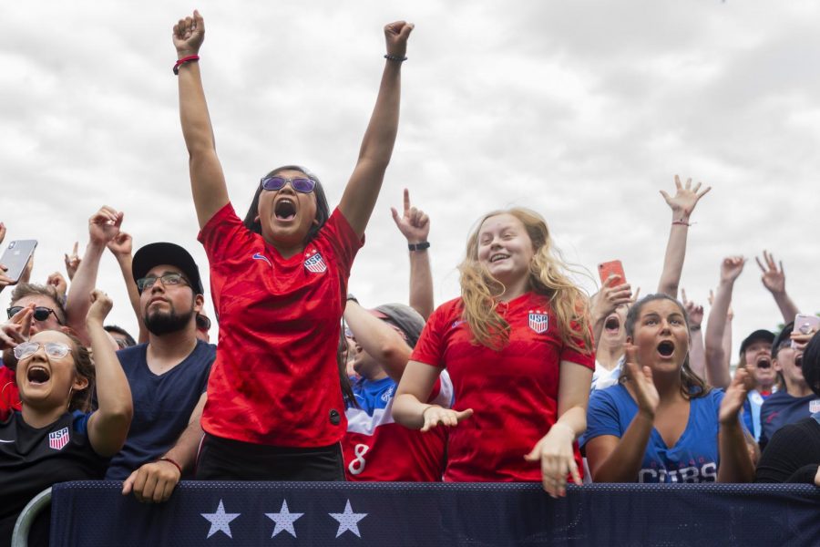 The crowd in Lincoln Park erupts as Megan Rapinoe scored the teams first goal of the game July 7.