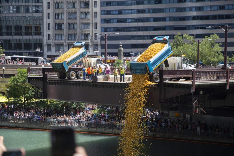 Over 63,000 rubber duckies were dumped into the Chicago River from the Wabash Bridge Thursday, Aug. 8.