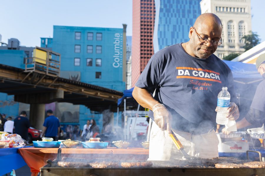 Greg Evans of Oak Lawn grills outside Da Coach bus Sept. 5 to celebrate the Chicago Bears home opener.