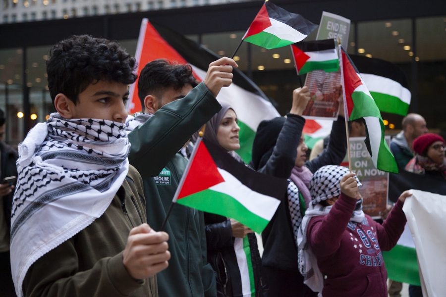 People of all ages come to Federal Plaza to protest recent bombings of Gaza Wednesday, Nov. 20.