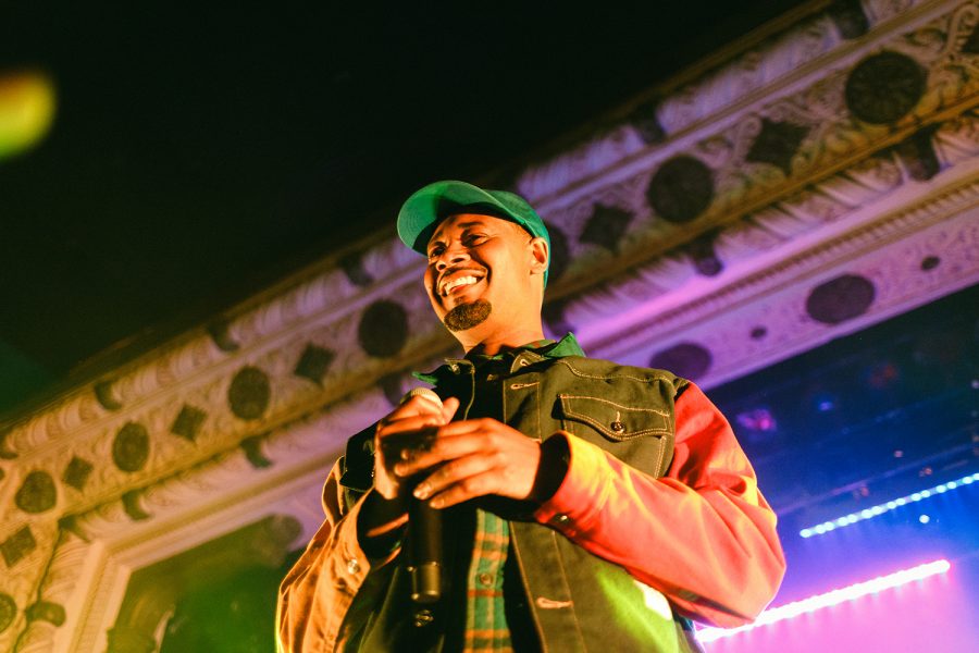 Danny Brown stepped on-stage in his signature street-hipster style, wearing a flannel shirt and color-blocked denim pants.