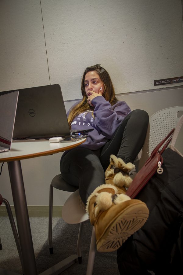 Albatoul Dhaher, an interior architecture major, prepares for her finals. 