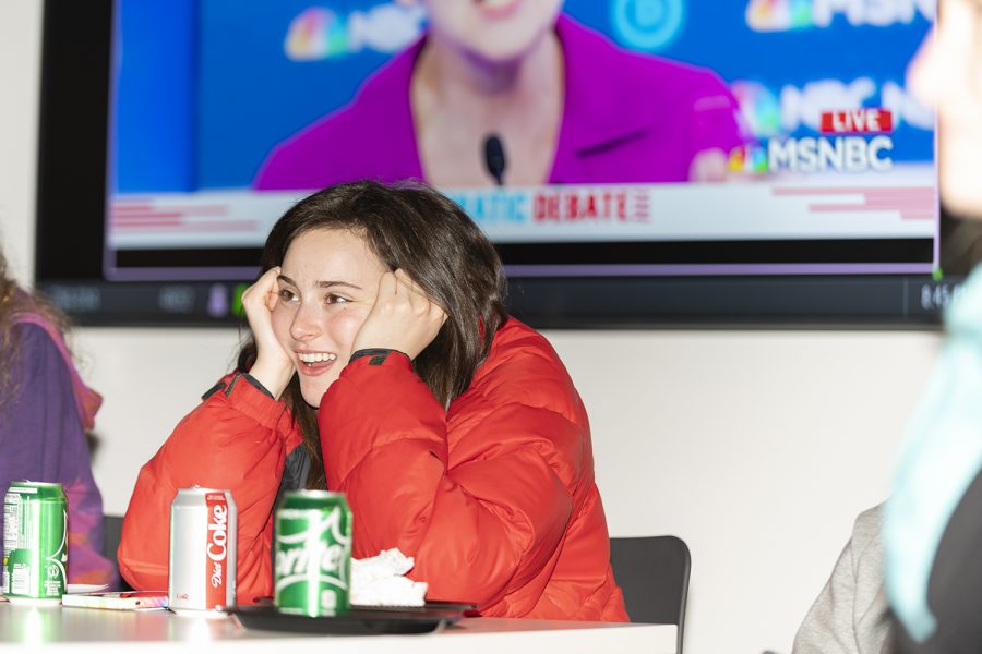 Ellie Krigman, freshman comedy major, watches with rapt attention as Sen. Elizabeth Warren (D-Mass.) delivered what politicos called her best performance.