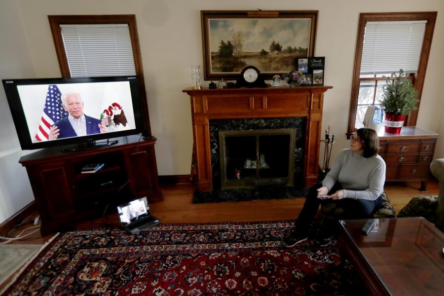 Lally Doerrer watches former Vice President Joe Bidens virtual town hall.