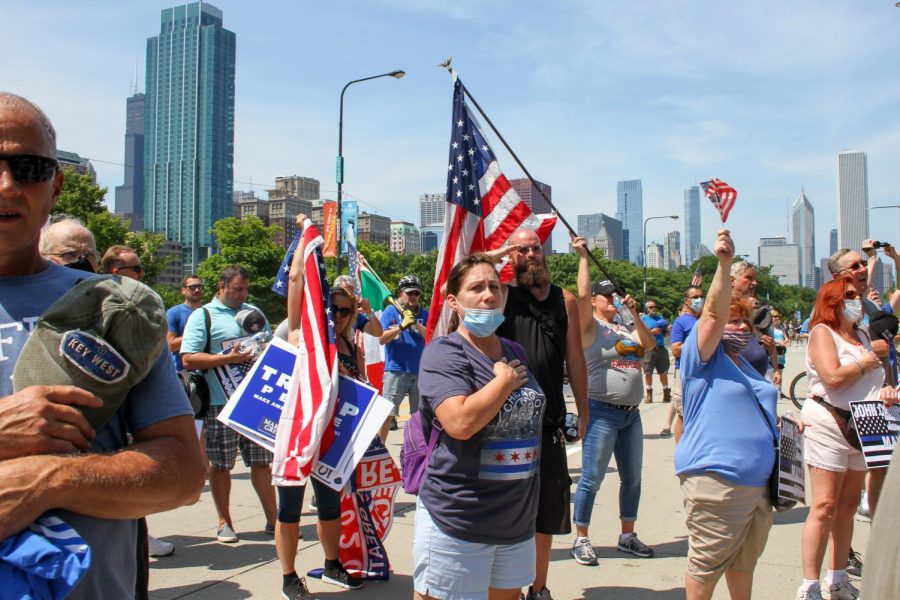 Nearly 200 Chicagoans came out to support the Back the Blue rally, many holding American flags in support of American law enforcement.