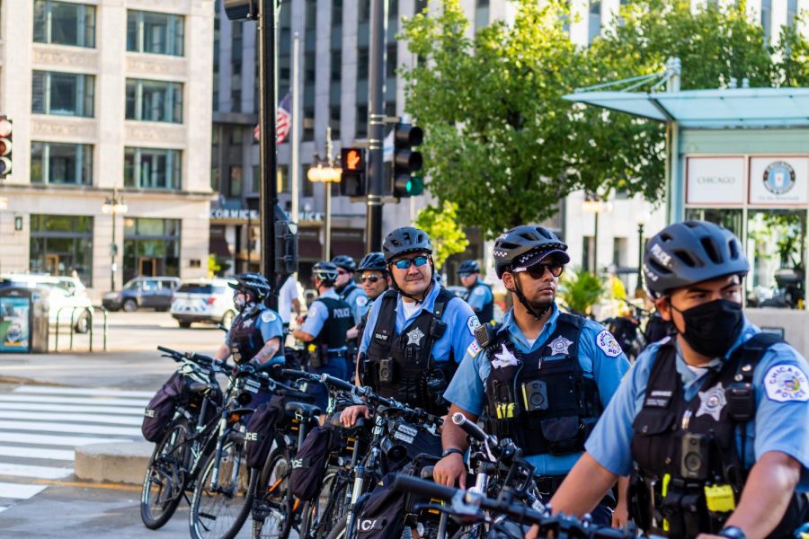 Police set up roadblocks with bikes and metal barricades to halt any attempt for protesters to cross the bridge.