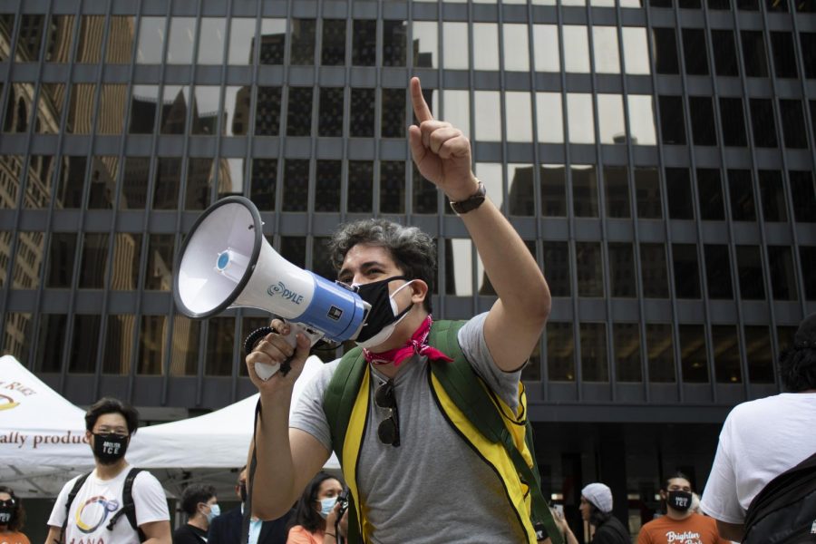 Protesters congregated at Federal Plaza on South Dearborn Street to hold a rally about the recently postponed 